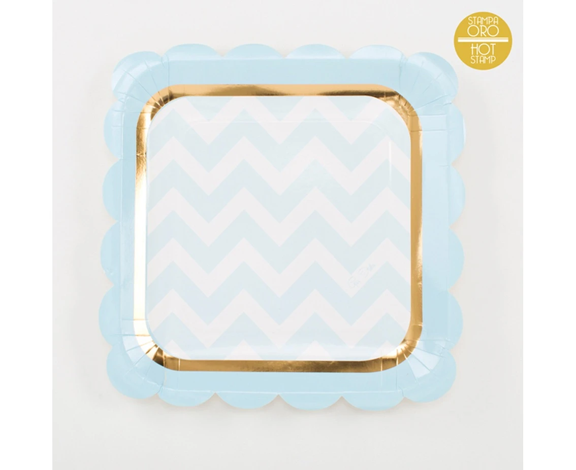 Paper plates chevron, light blue, size 23 cm, 8 pcs.