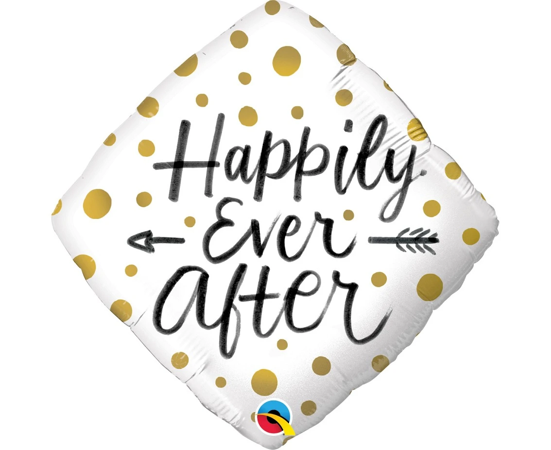 Foil balloon 18" QL - "HAPPILY EVER AFTER" GOLD DOTS EOL