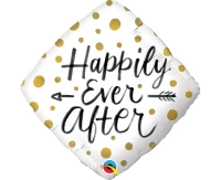 Foil balloon 18" QL - "HAPPILY EVER AFTER" GOLD DOTS EOL