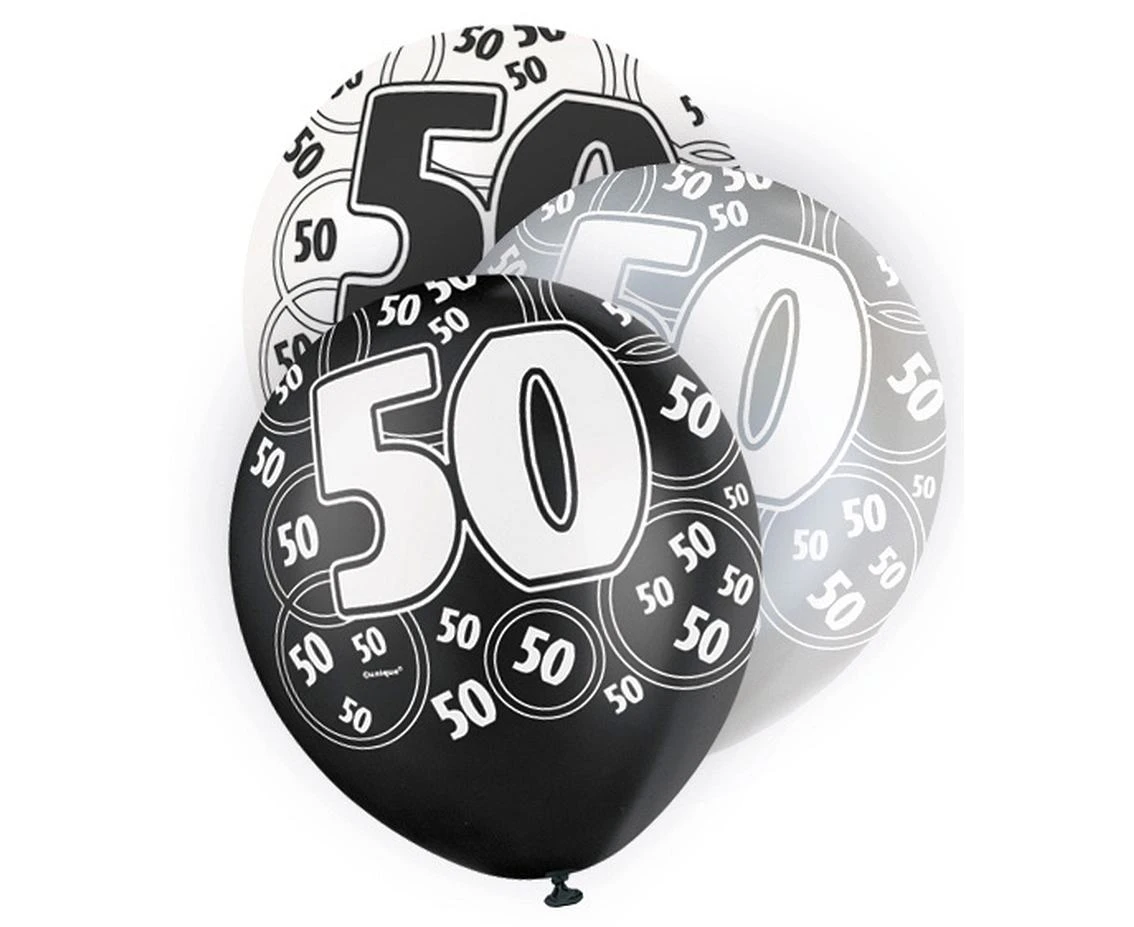 Balloon UQ 12" Glitz with overprint 50, black mix, 6 pcs