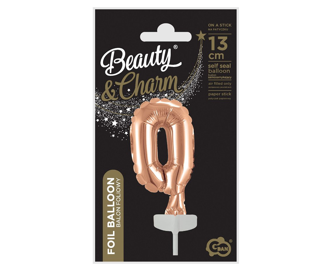 Foil balloon with stick 5" DIGIT 0, rose-gold