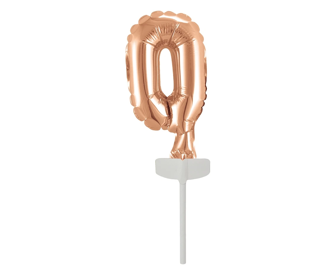 Foil balloon with stick 5" DIGIT 0, rose-gold