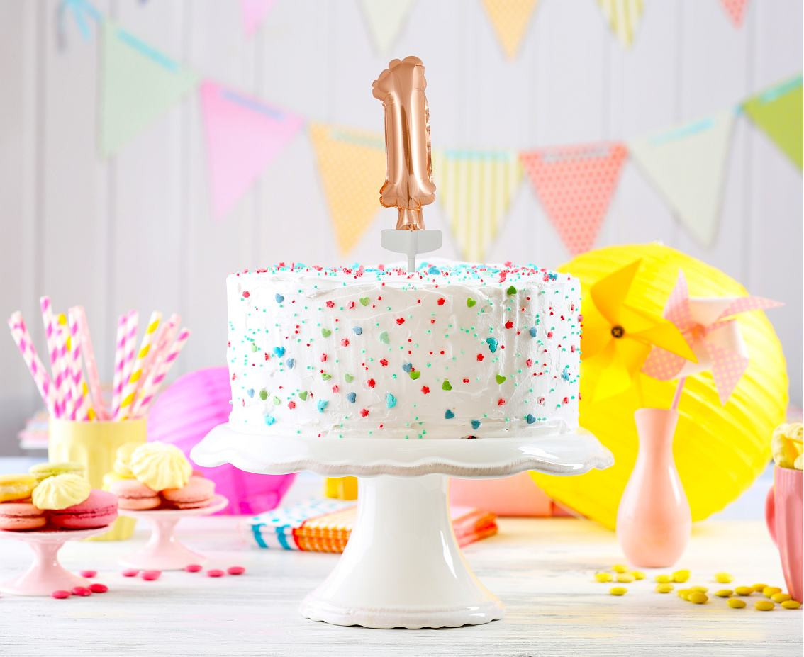 Foil balloon with stick 5" DIGIT 1, rose-gold