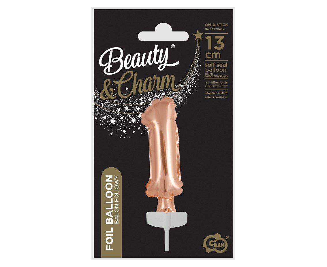 Foil balloon with stick 5" DIGIT 1, rose-gold