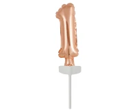Foil balloon with stick 5" DIGIT 1, rose-gold