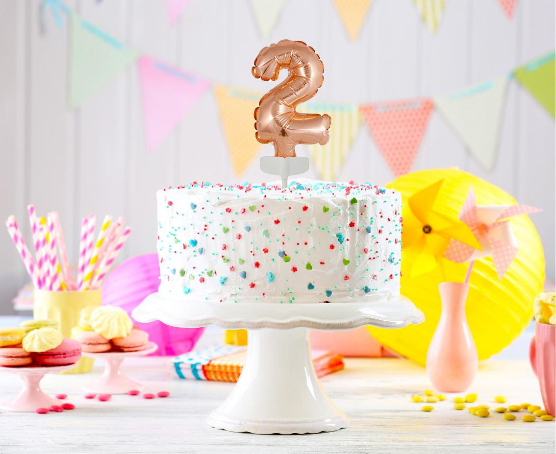 Foil balloon with stick 5" DIGIT 2, rose-gold