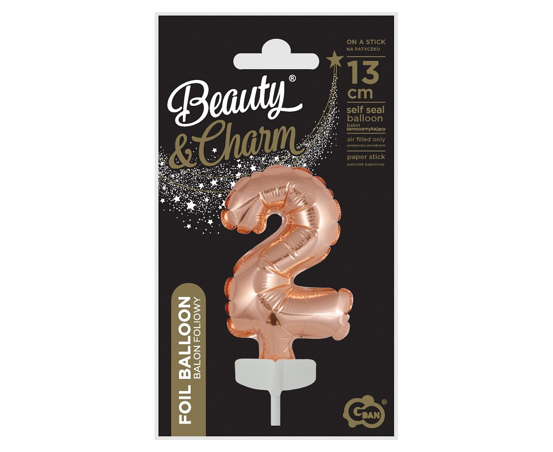 Foil balloon with stick 5" DIGIT 2, rose-gold
