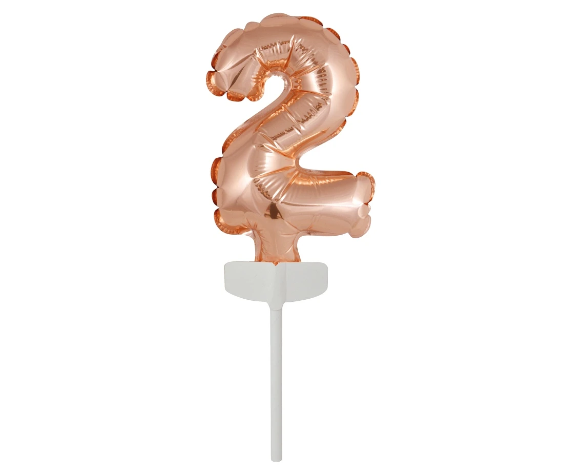 Foil balloon with stick 5" DIGIT 2, rose-gold