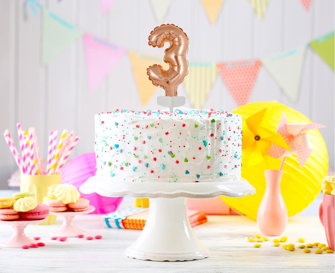 Foil balloon with stick 5" DIGIT 3, rose-gold