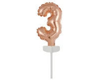 Foil balloon with stick 5" DIGIT 3, rose-gold