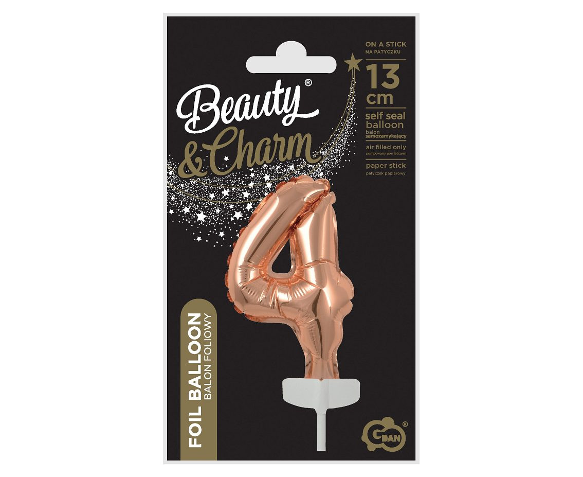 Foil balloon with stick 5" DIGIT 4, rose-gold