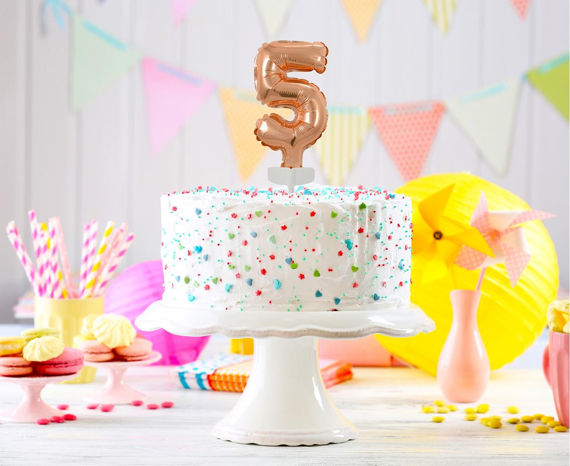 Foil balloon with stick 5" DIGIT 5, rose-gold