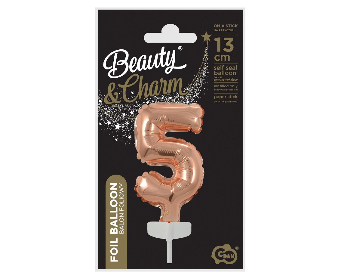 Foil balloon with stick 5" DIGIT 5, rose-gold