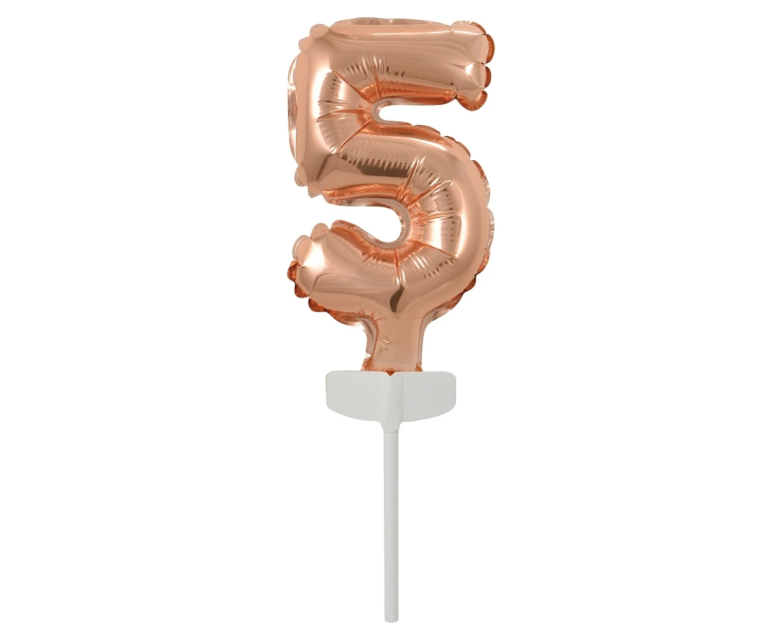 Foil balloon with stick 5" DIGIT 5, rose-gold