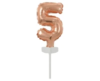 Foil balloon with stick 5" DIGIT 5, rose-gold