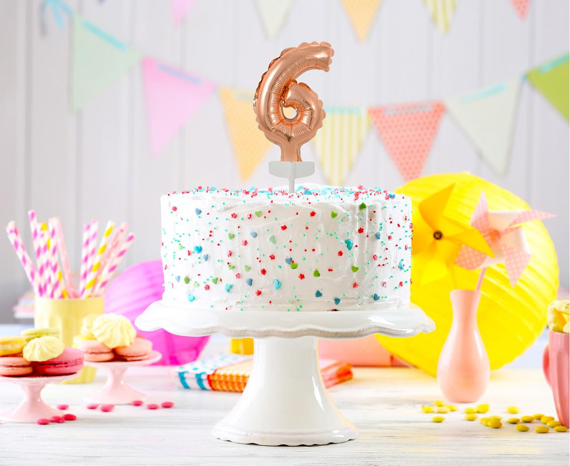 Foil balloon with stick 5" DIGIT 6, rose-gold
