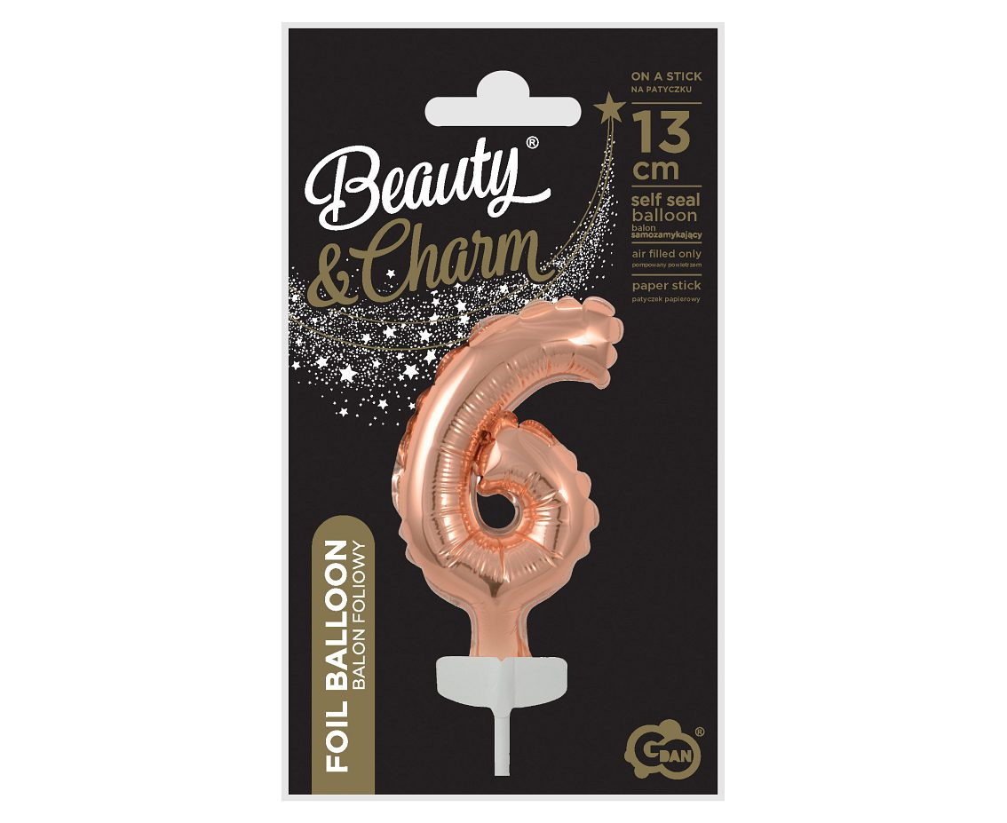 Foil balloon with stick 5" DIGIT 6, rose-gold