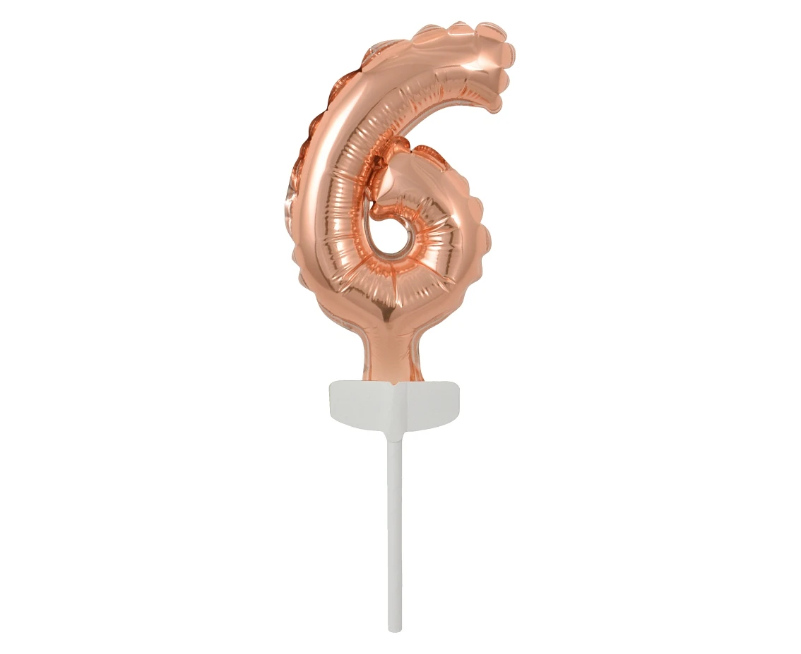 Foil balloon with stick 5" DIGIT 6, rose-gold