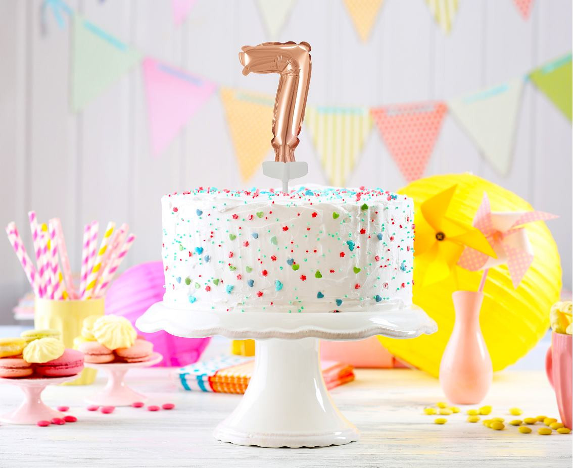 Foil balloon with stick 5" DIGIT 7, rose-gold