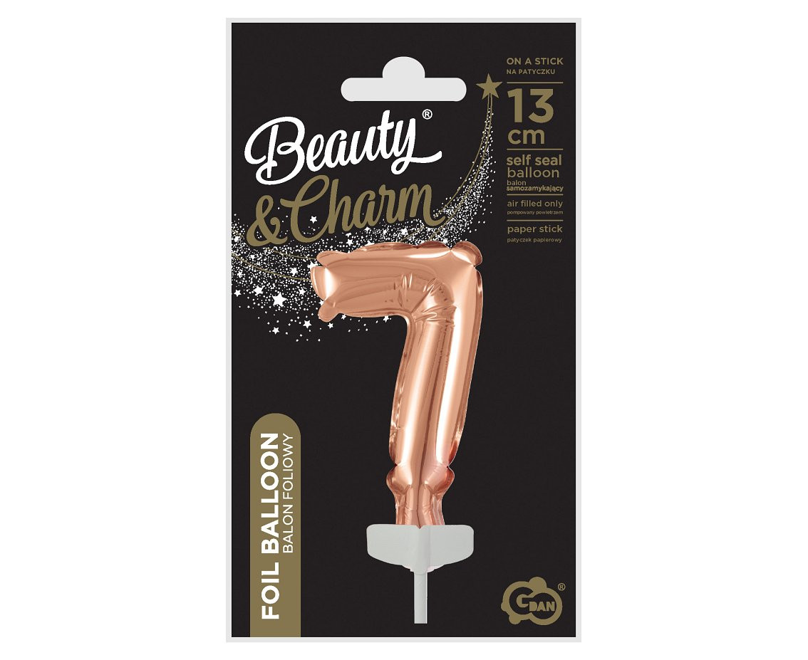 Foil balloon with stick 5" DIGIT 7, rose-gold