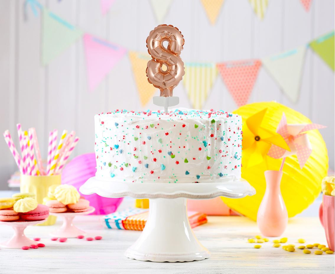 Foil balloon with stick 5" DIGIT 8, rose-gold