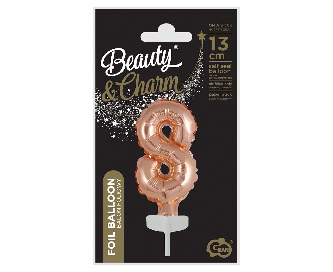Foil balloon with stick 5" DIGIT 8, rose-gold