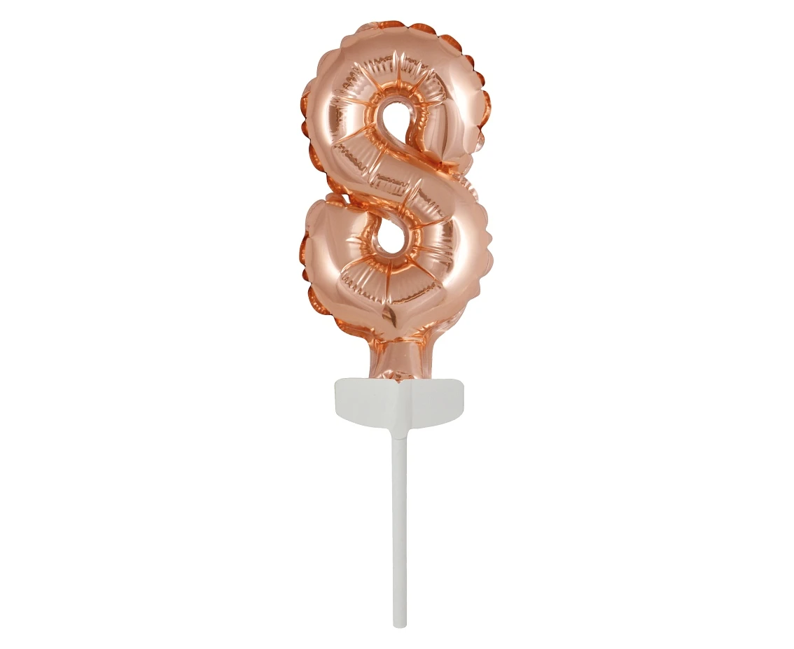 Foil balloon with stick 5" DIGIT 8, rose-gold