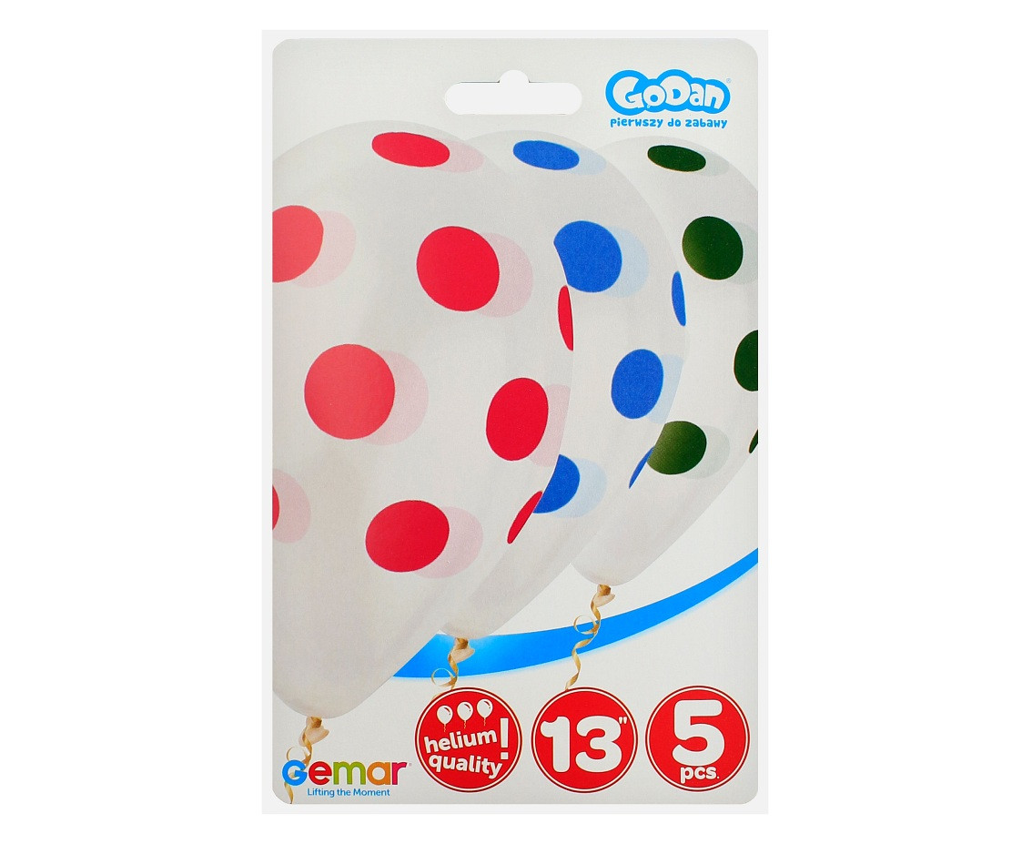 Balloons Gemar 13", pastel premium helium colors dots, transparent, 5pcs EOL