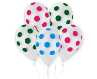 Balloons Gemar 13", pastel premium helium colors dots, transparent, 5pcs EOL