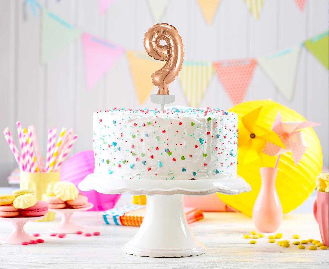 Foil balloon with stick 5" DIGIT 9, rose-gold