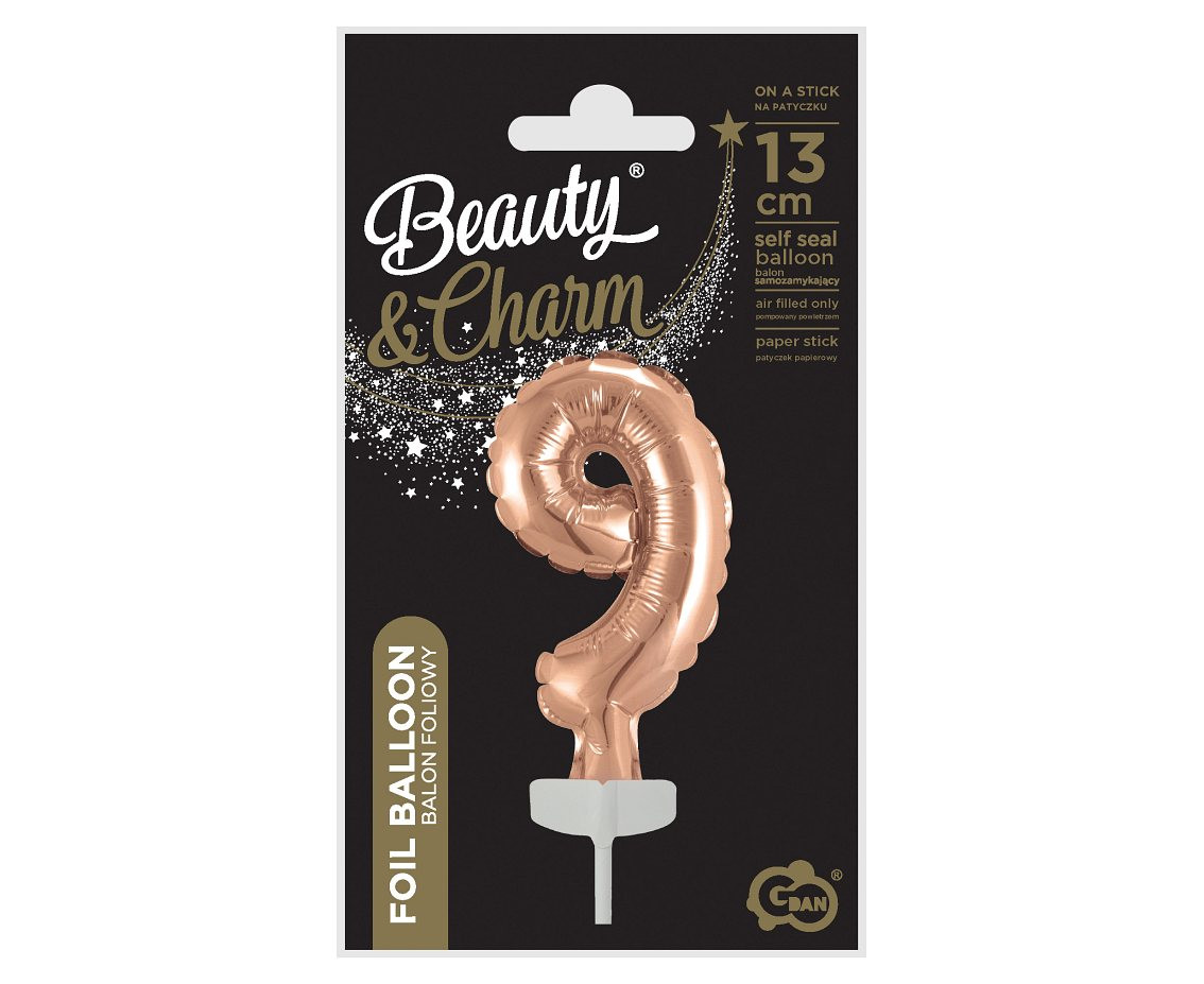 Foil balloon with stick 5" DIGIT 9, rose-gold