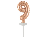 Foil balloon with stick 5" DIGIT 9, rose-gold