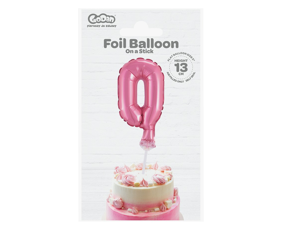 Foil balloon with stick 5" DIGIT 0, pink EOL