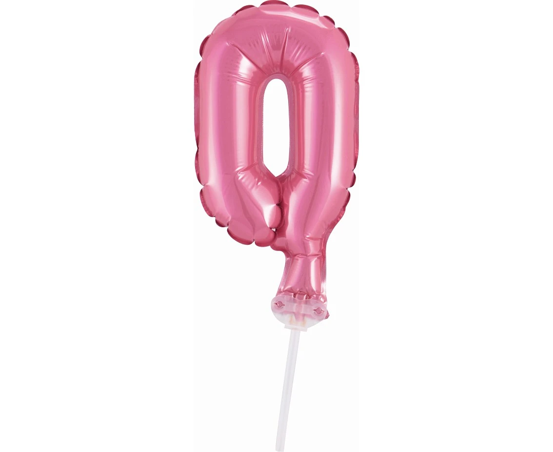 Foil balloon with stick 5" DIGIT 0, pink EOL