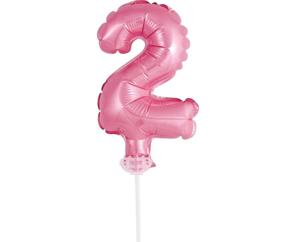 Foil balloon with stick 5" DIGIT 2, pink EOL