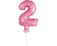 Foil balloon with stick 5" DIGIT 2, pink EOL