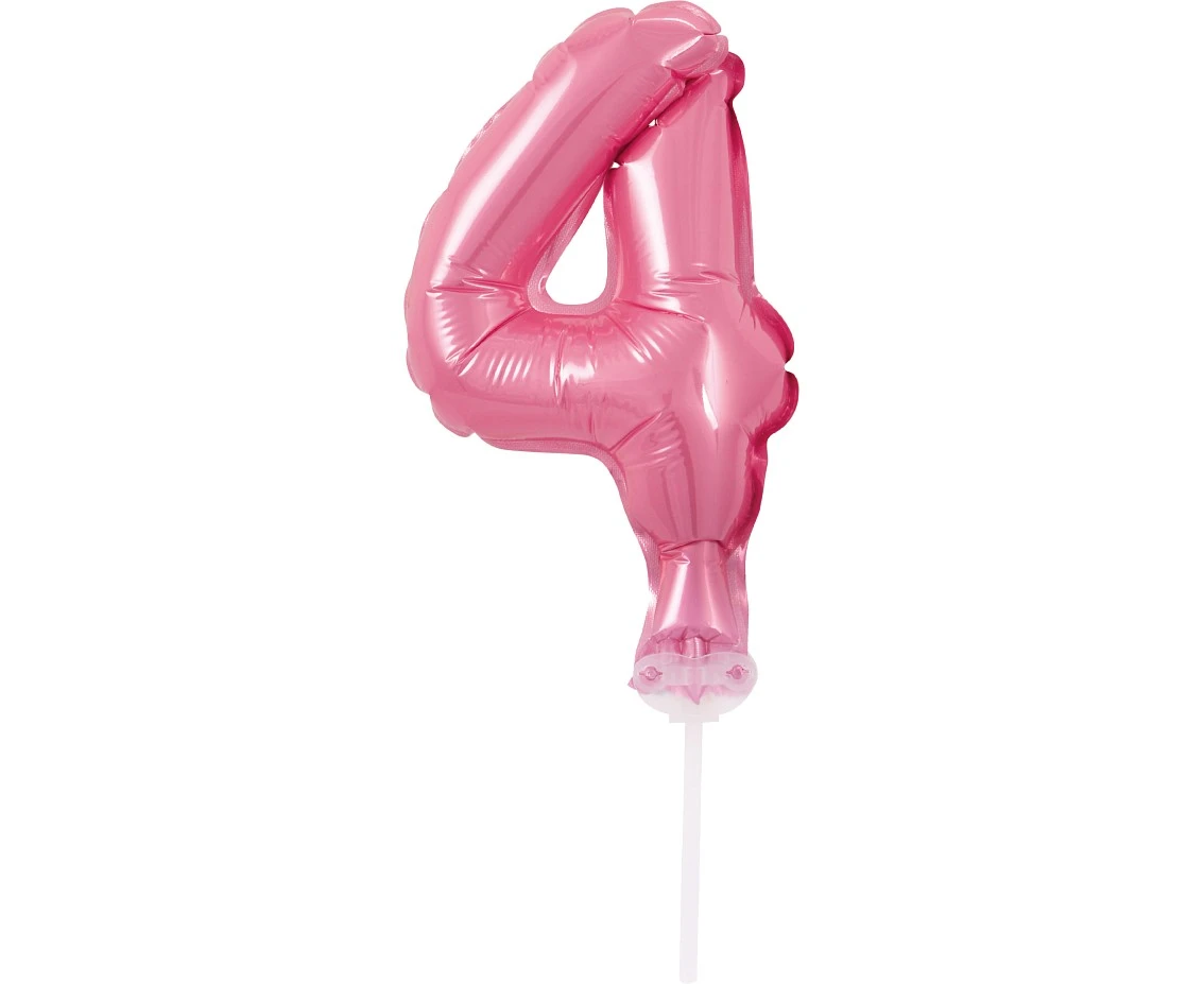 Foil balloon with stick 5" DIGIT 4, pink EOL