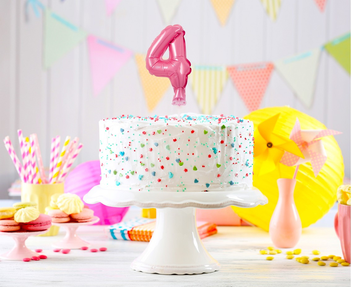 Foil balloon with stick 5" DIGIT 4, pink EOL
