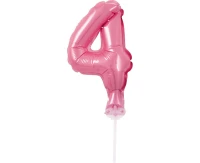 Foil balloon with stick 5" DIGIT 4, pink EOL