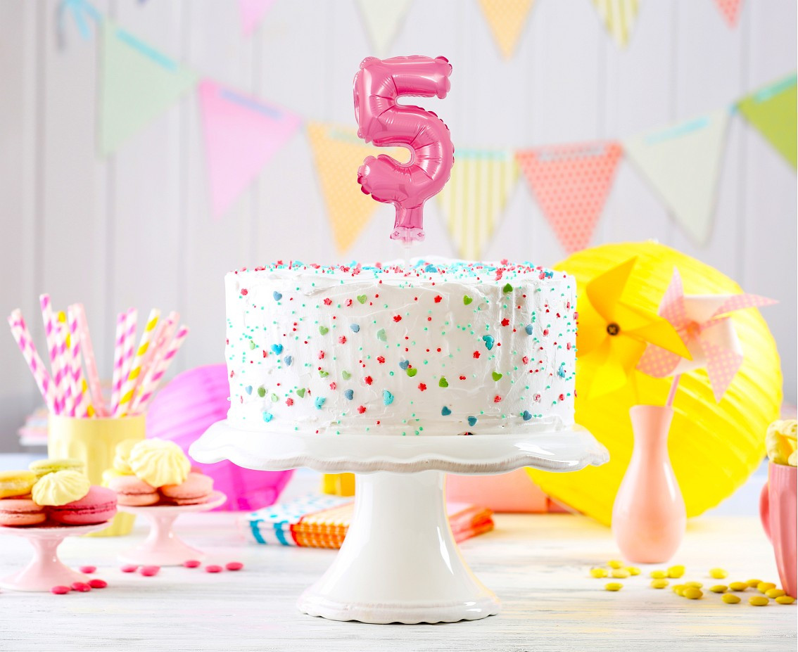Foil balloon with stick 5" DIGIT 5, pink EOL