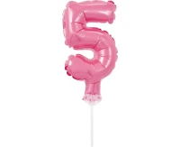 Foil balloon with stick 5" DIGIT 5, pink EOL