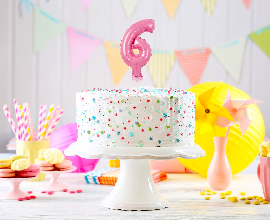 Foil balloon with stick 5" DIGIT 6, pink EOL