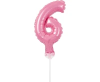 Foil balloon with stick 5" DIGIT 6, pink EOL