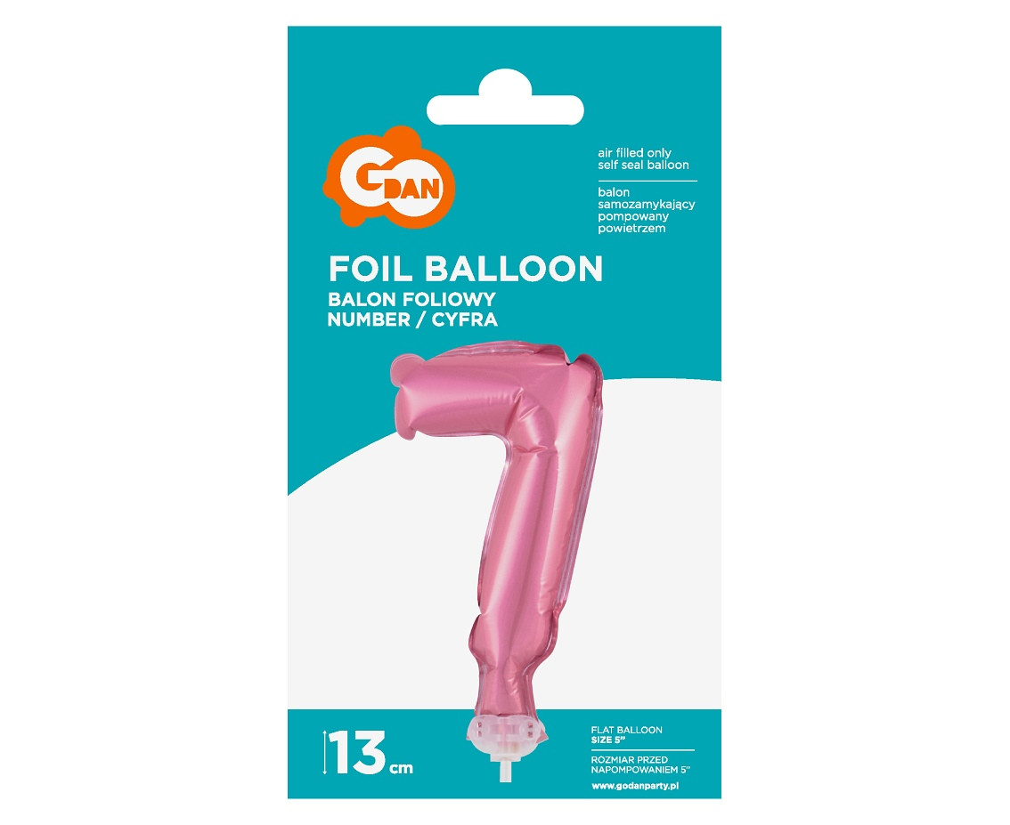 Foil balloon with stick 5" DIGIT 7, pink EOL