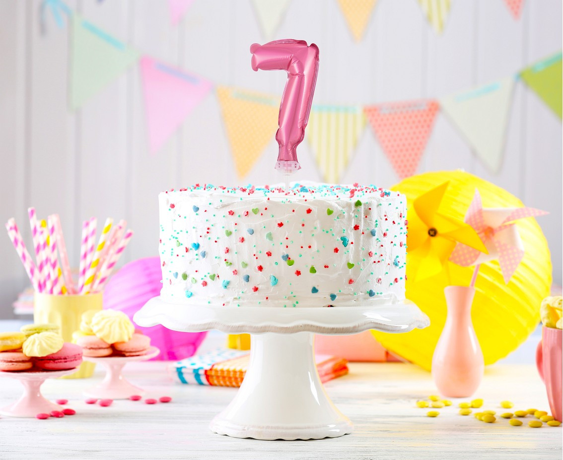 Foil balloon with stick 5" DIGIT 7, pink EOL