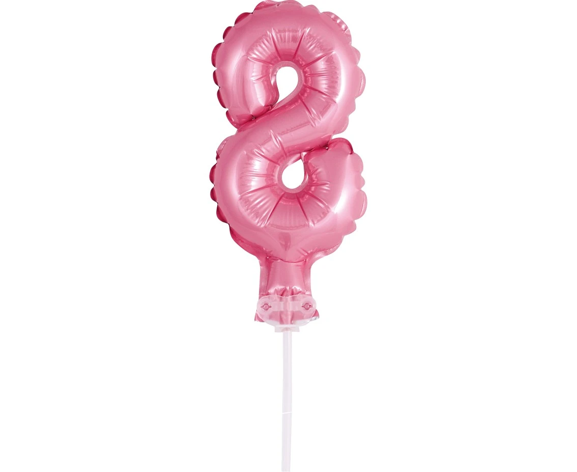 Foil balloon with stick 5" DIGIT 8, pink EOL