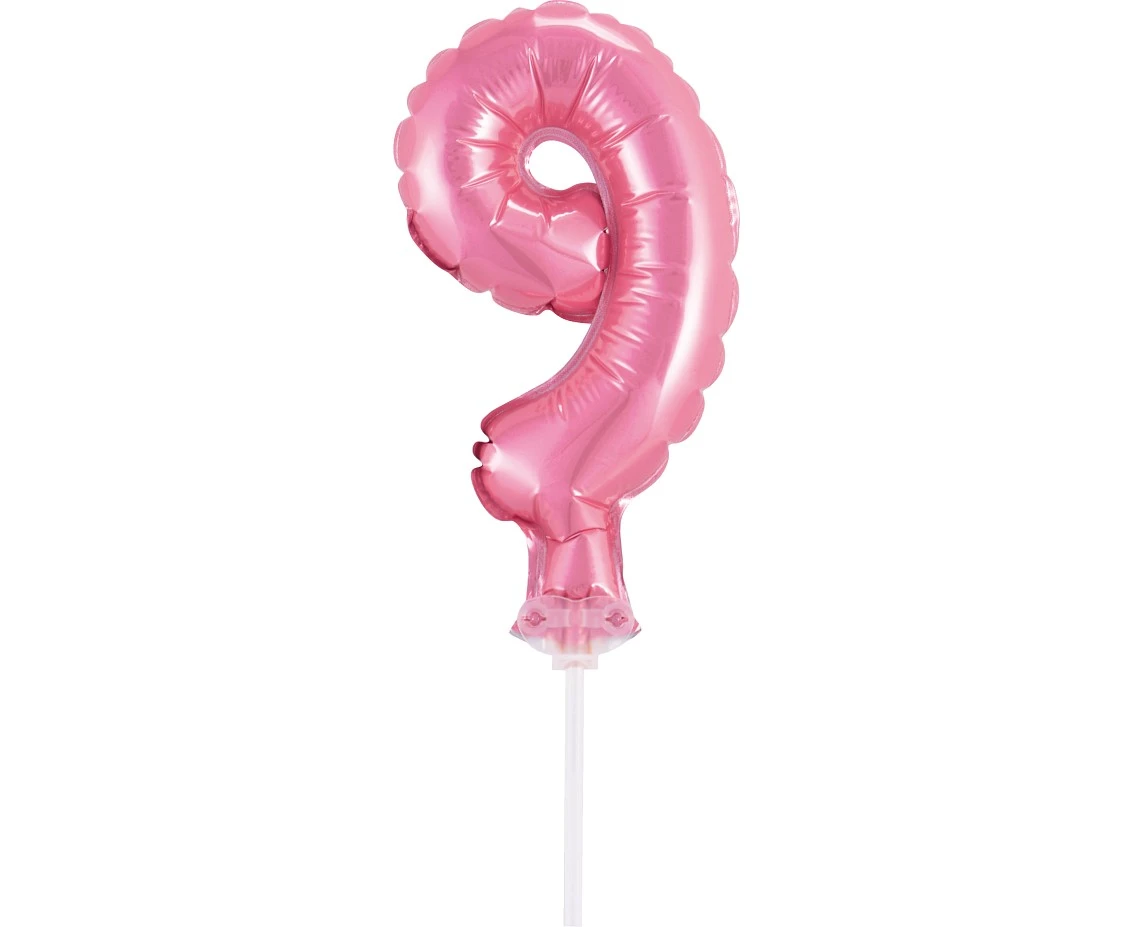 Foil balloon with stick 5" DIGIT 9, pink EOL