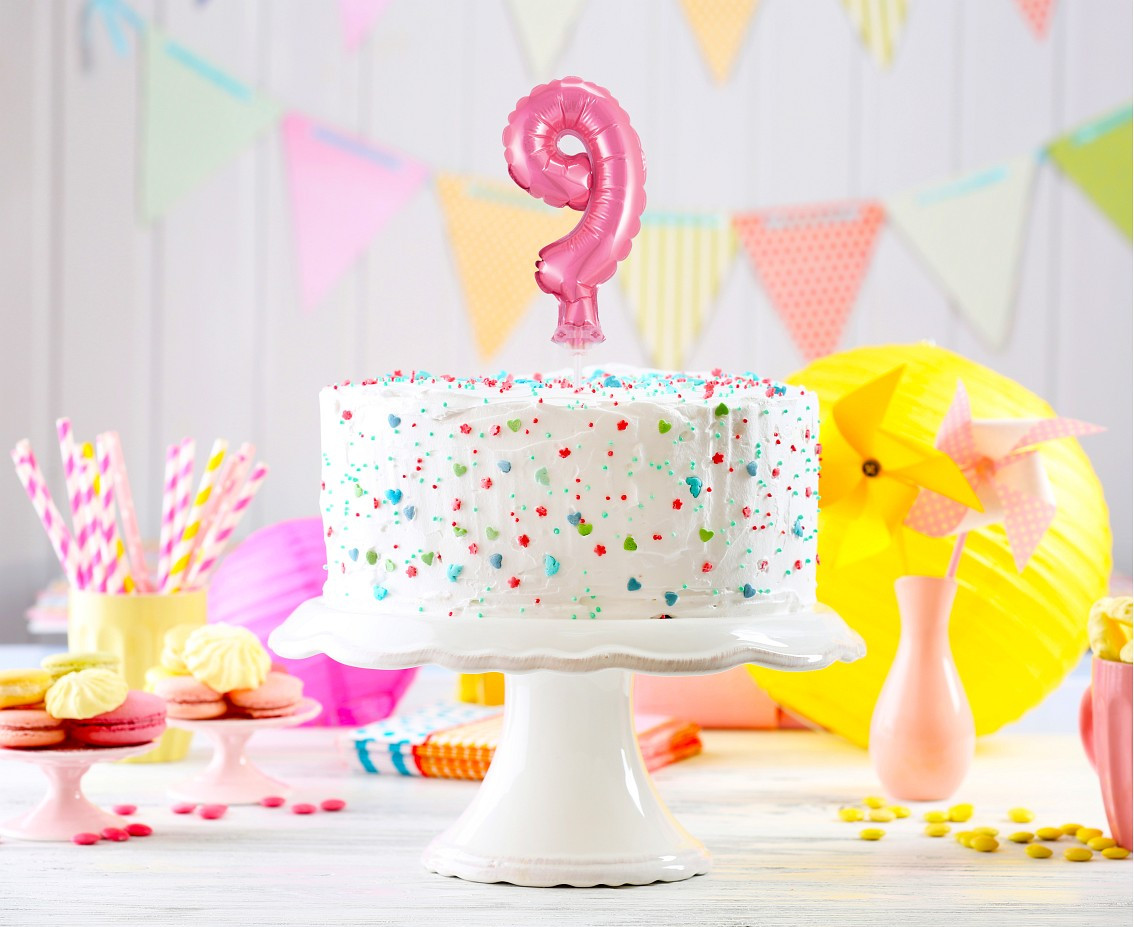 Foil balloon with stick 5" DIGIT 9, pink EOL