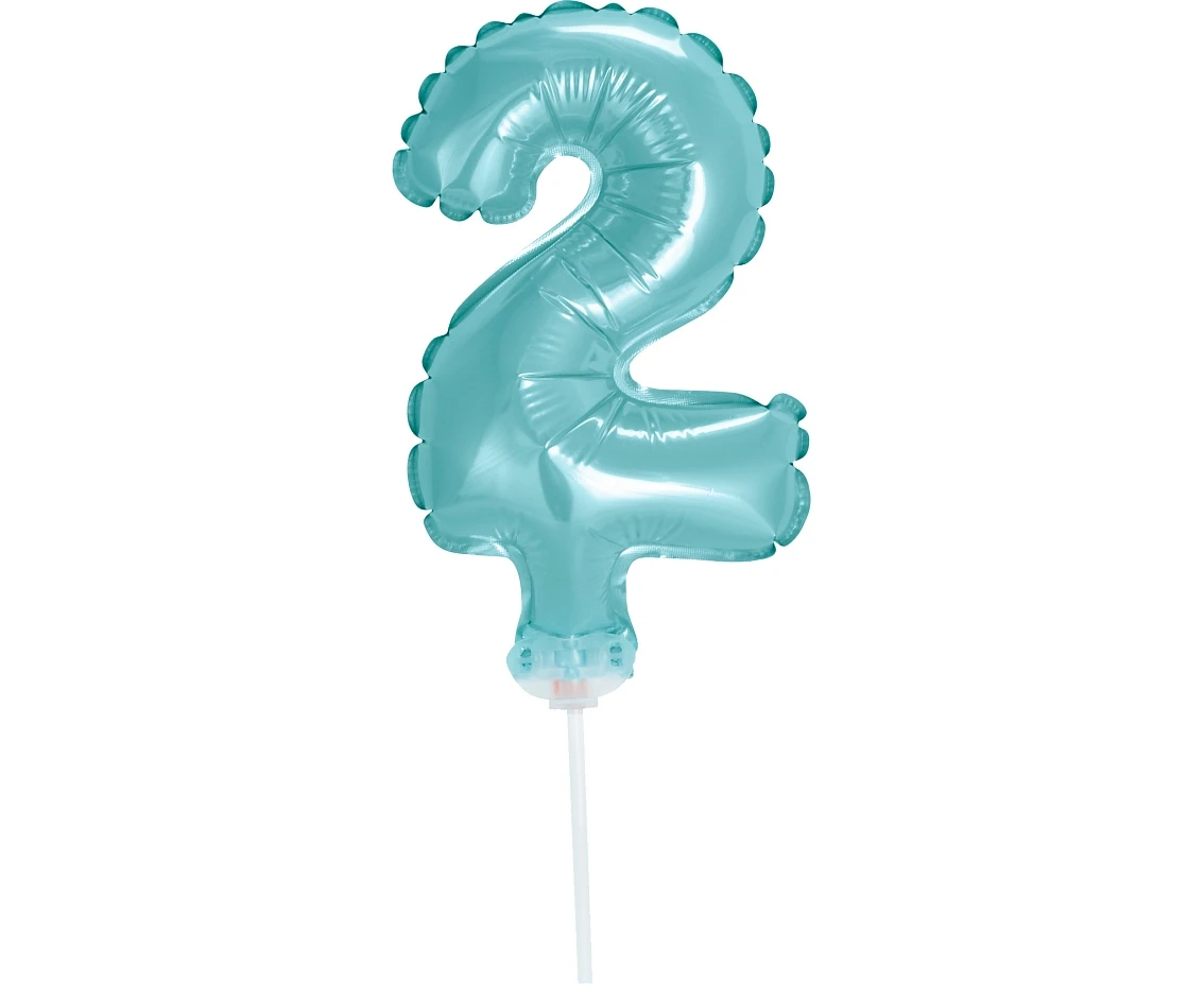 Foil balloon with stick 5" DIGIT 2, light blue EOL