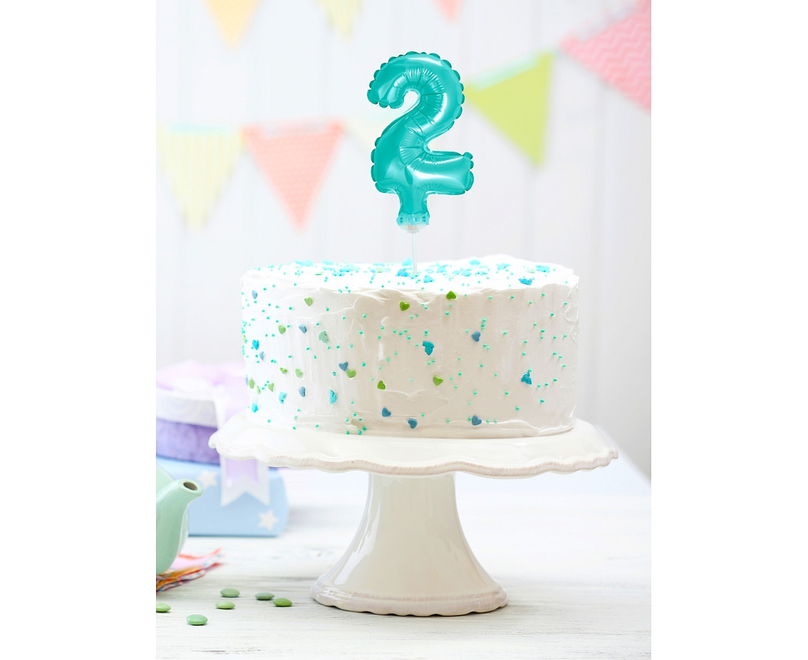Foil balloon with stick 5" DIGIT 2, light blue EOL